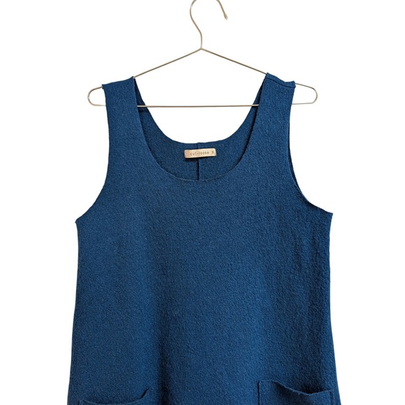 Cut‎ Loose Boiled Wool Sleeveless Tunic  Lagenlook Layering Art to Wear Teal M - Picture 3 of 5